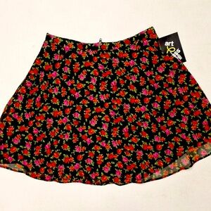 Art Class Girls Chiffon Mini Skirt Black Floral Red Pink Roses Size L 10-12 New!
